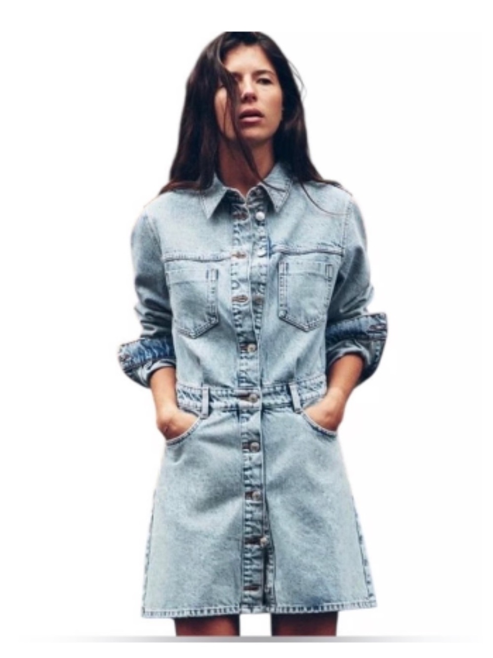 Zara Light Blue Denim Mini Shirt Dress